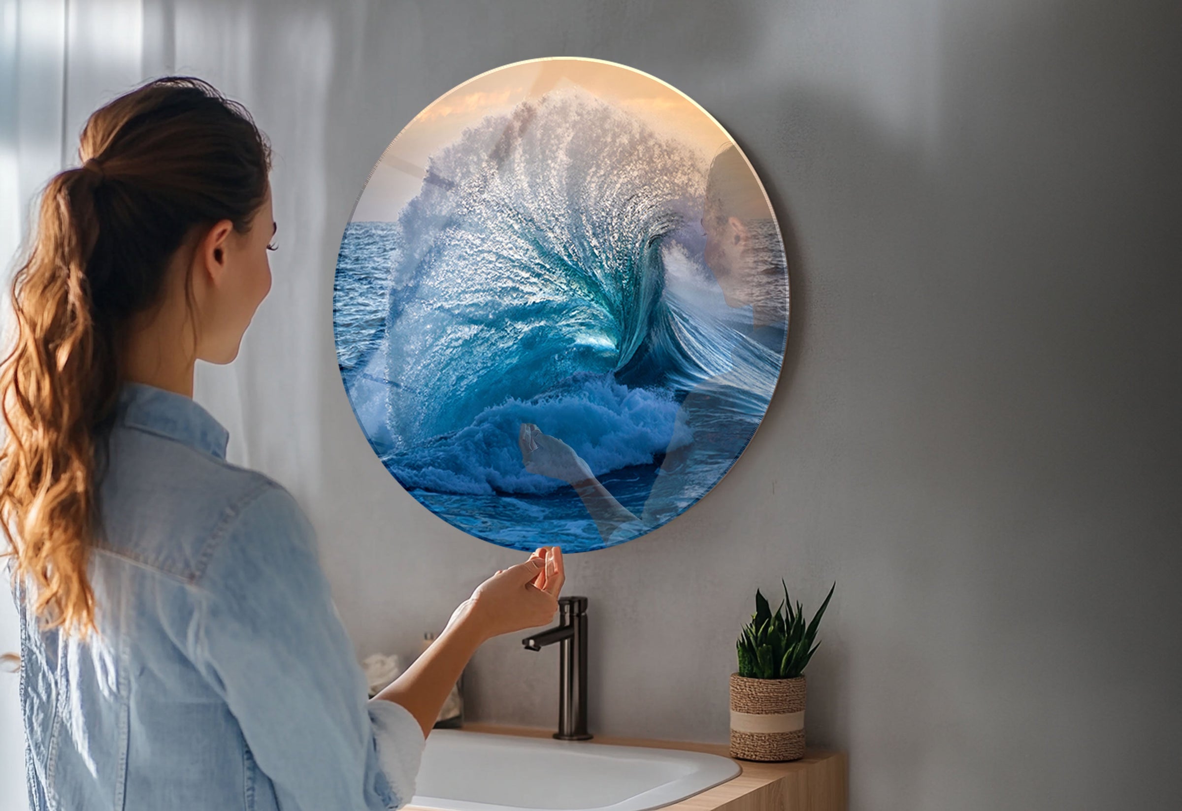 Ocean-inspired wave wall decor with calming colors and textures