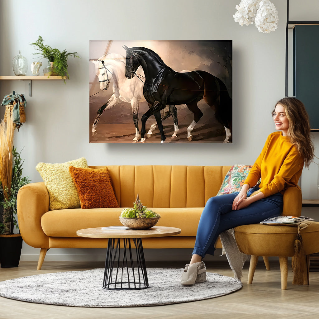 Opulent wall art adds sophistication to luxurious living room