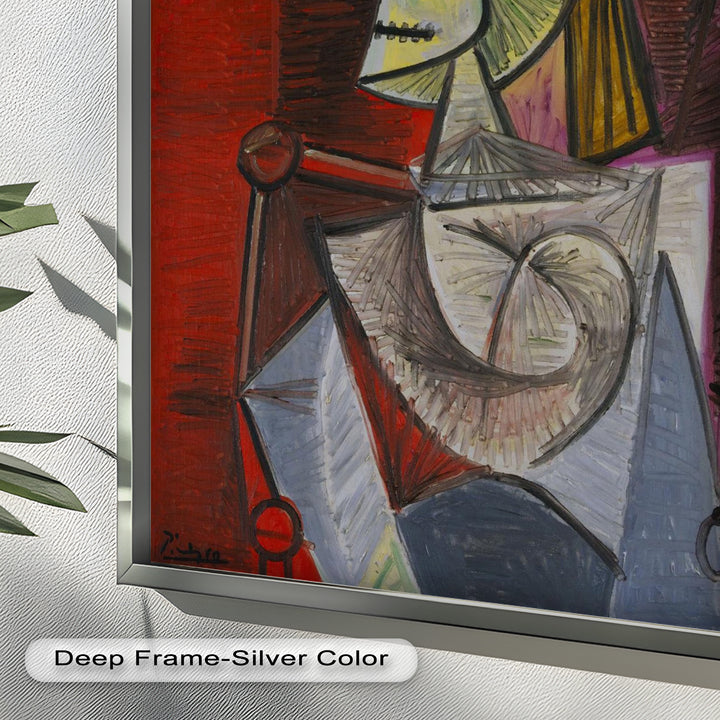 Bold in Crimson – Woman with Feather Hat Abstract Oil Painting