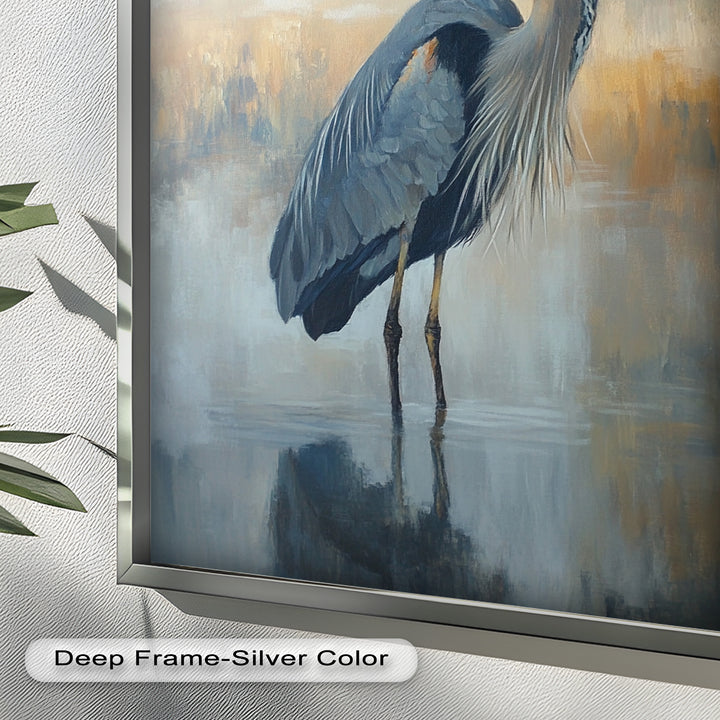 Heron in Misty Reflections - Animal Oil Painting