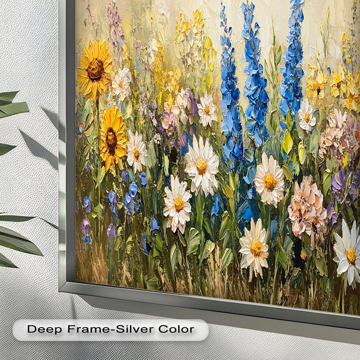 Bunte Wildblumenwiese Wandkunst – Blumenölgemälde