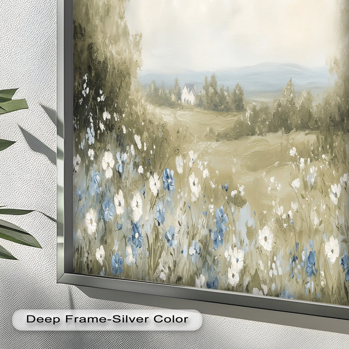 Blue Wildflower Meadow Landscape Oil Painting