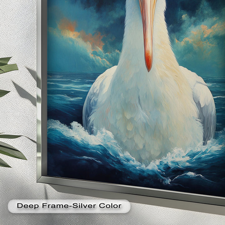 Stork Amid Ocean Storm - Animal Oil Painting