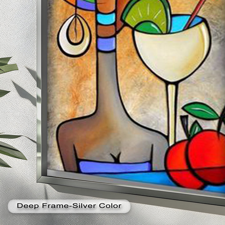 Tropical Muse – Colorful Woman with Cocktail Abstract Oil Painting