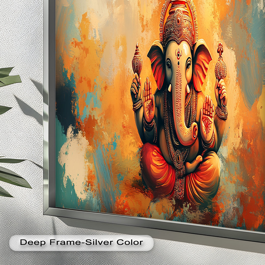 Sitzender Ganesha Wandkunst – Religiöses Ölgemälde
