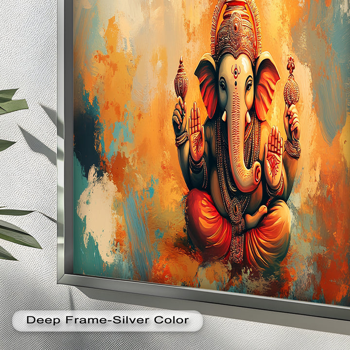 Sitzender Ganesha Wandkunst – Religiöses Ölgemälde