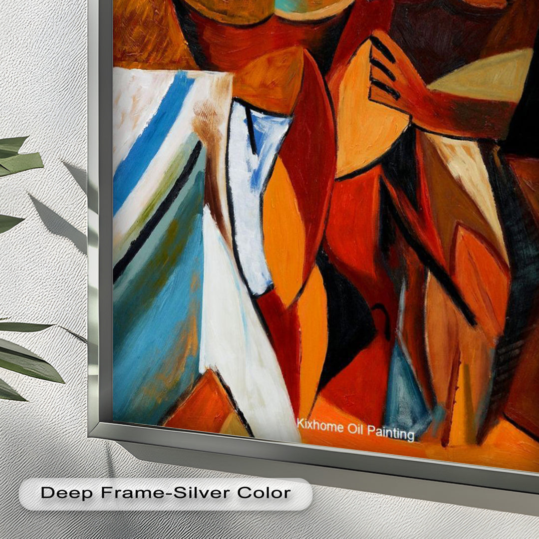 Embracing Figures Wall Art – Cubist Abstract Oil Painting