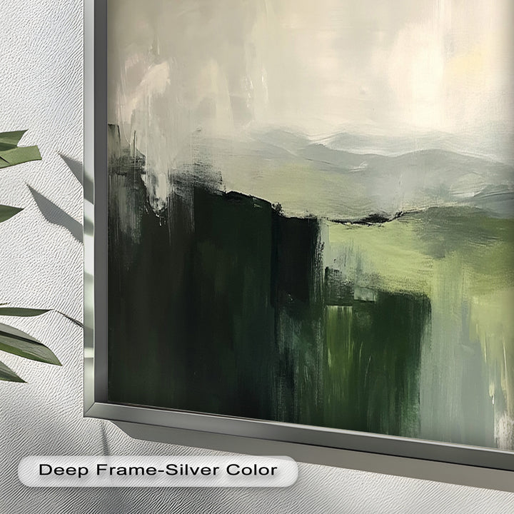 Misty Valley Horizon – Green Abstract Oil Painting