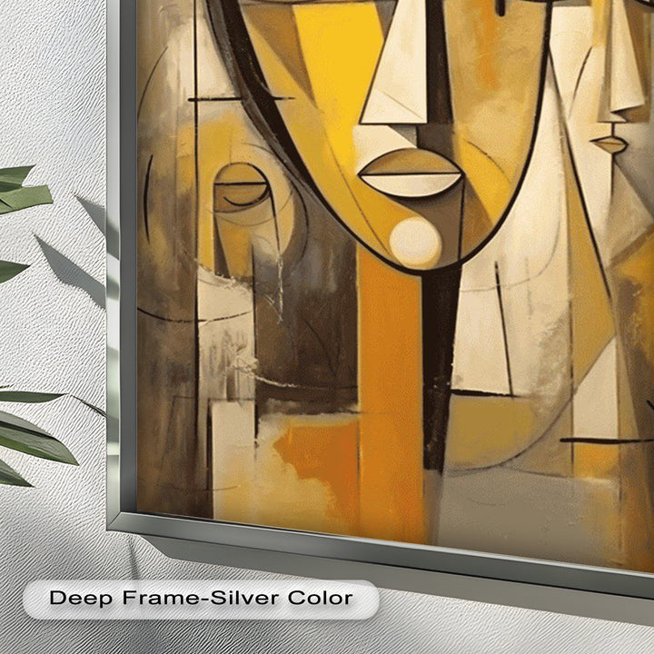 Golden Echoes – Cubist Expression of Faces in Motion Picasso Oil Painting