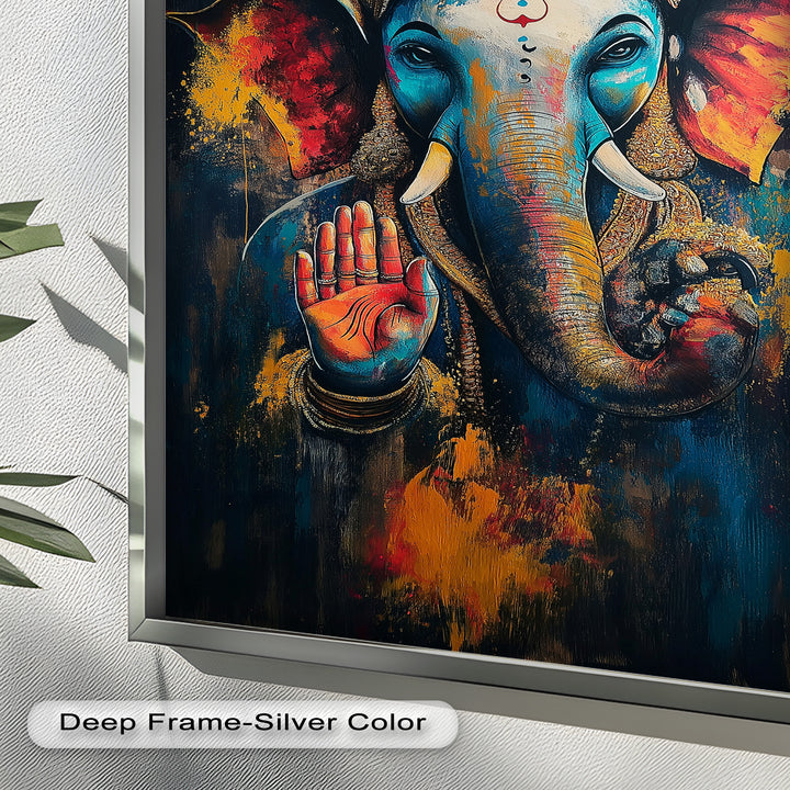 Lebendige Ganesha-Wandkunst – Religiöses Ölgemälde