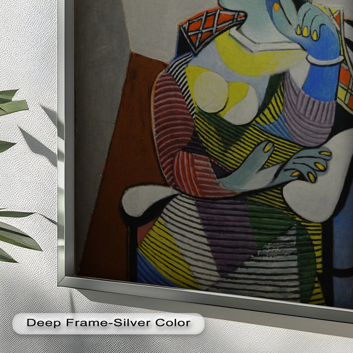 Striped Thoughts – Colorful Woman in Hat Picasso Oil Painting