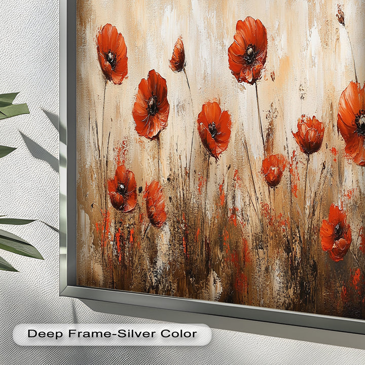 Red Poppies in Earth-Toned Harmony - Flower Oil Painting