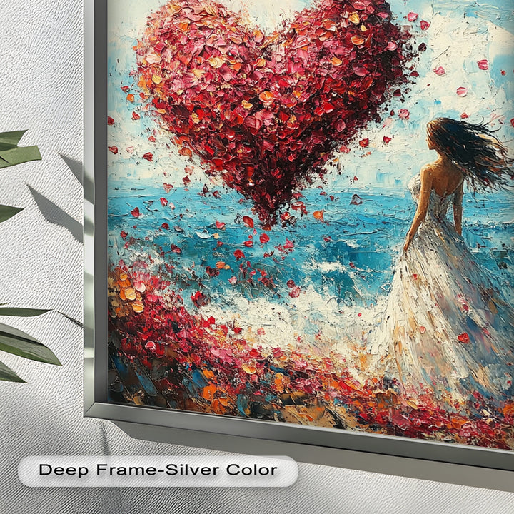Petals of Love – Romantic Woman by the Sea Love Oil Painting