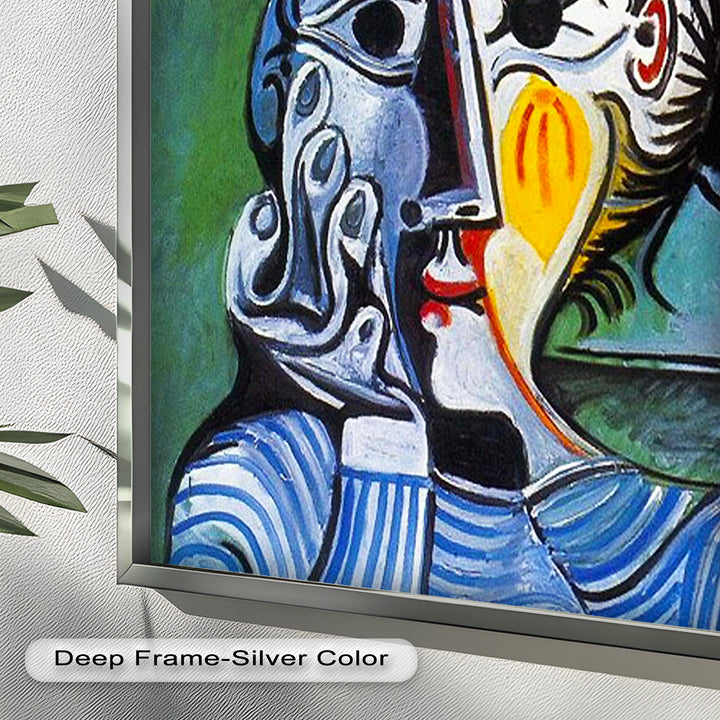 Woman in Striped Shirt – Bold Cubist Picasso Oil Painting