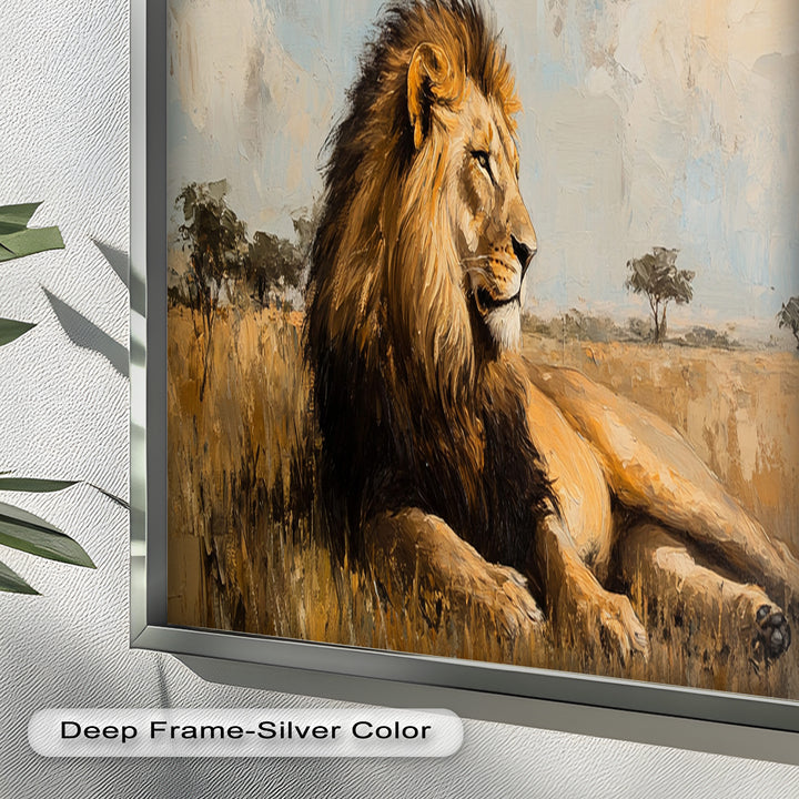 Regal Lion in Golden Plains – Wildlife Oil Painting