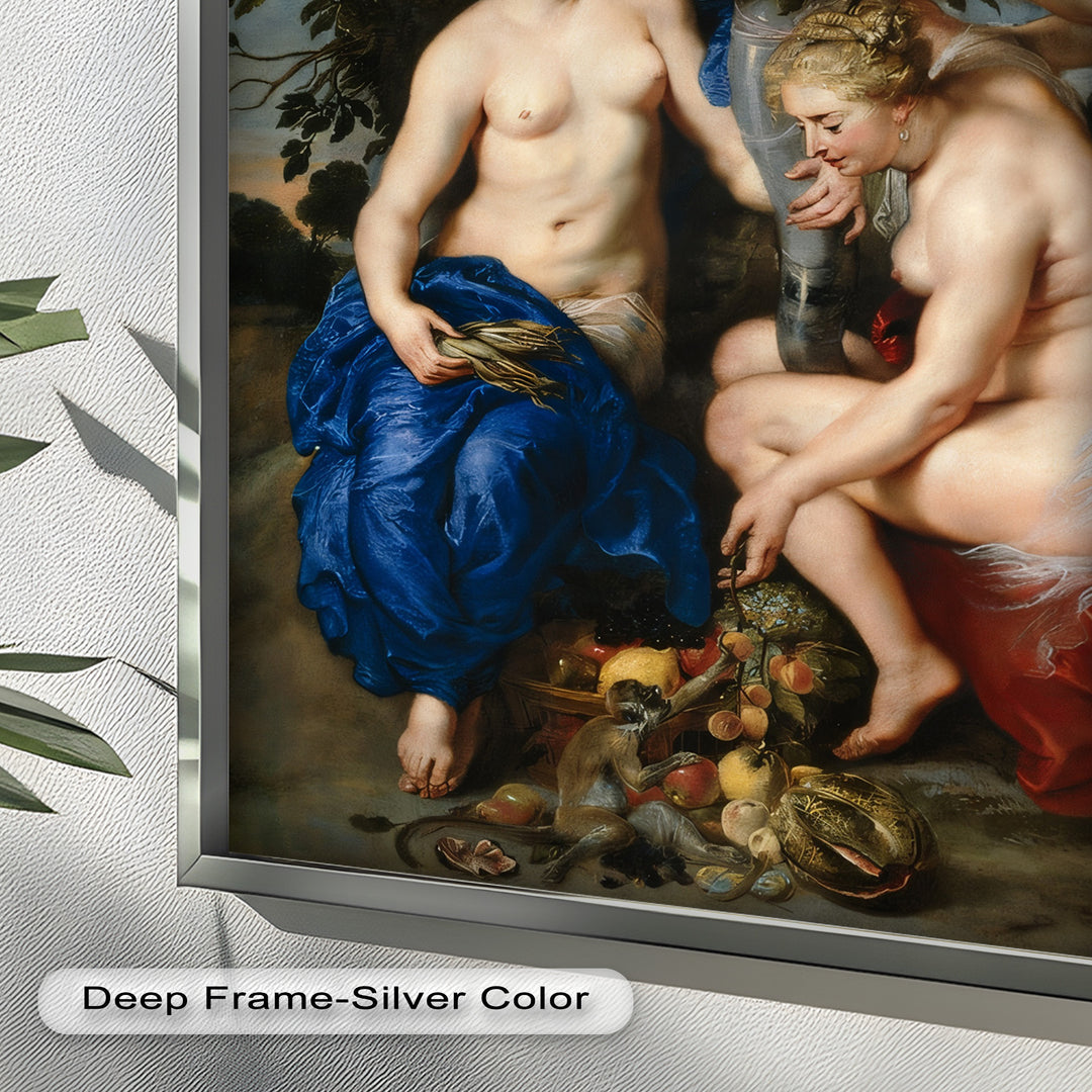 Bountiful Companions – Renaissance Oil Painting of Fruit and Femininity