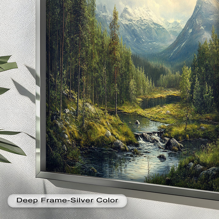 Wald Wand Kunst-Berg Fluss Landschaft Ölgemälde