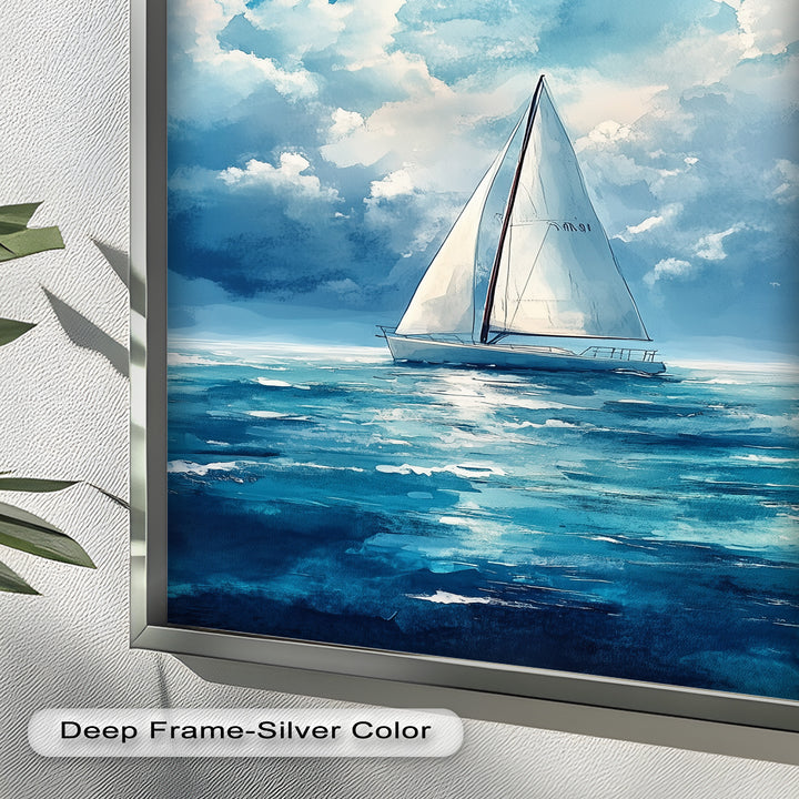 White Sailboat Blue Skies - Modern Oil Painting