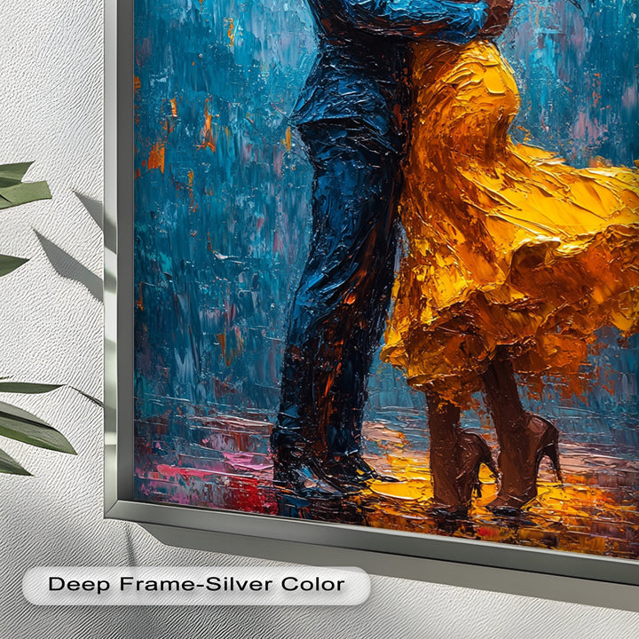 Golden Rhythm – Passionate Dance in the Rain Love Oil Painting