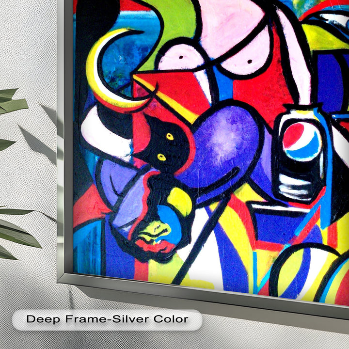 Pop Cubist Woman Wall Art – Abstract Framed Oil Painting
