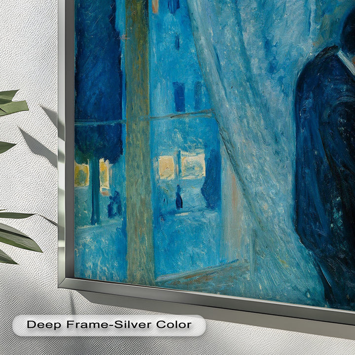 Blue Lovers by the Window – Expressionist Oil Painting