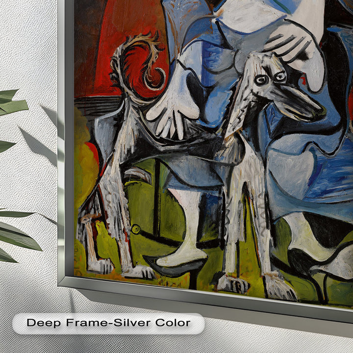 Guardian in Abstraction – Woman with Dog Cubist Oil Painting