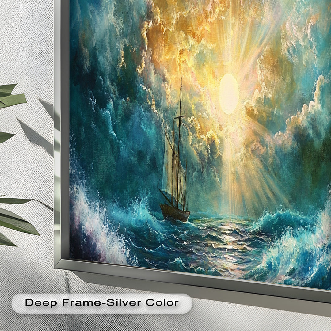 Golden Sun & Sea – Boat Oil Painting