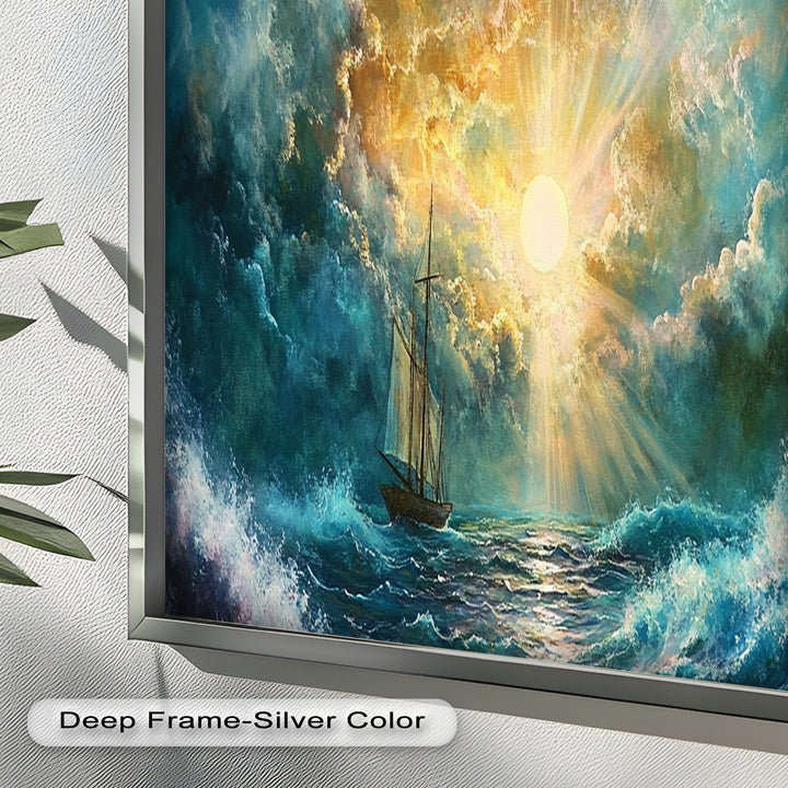 Golden Sun & Sea – Boat Oil Painting