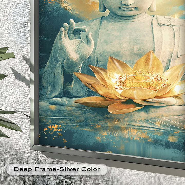 Golden Lotus Buddha Wall Art – Religious Oil Painting