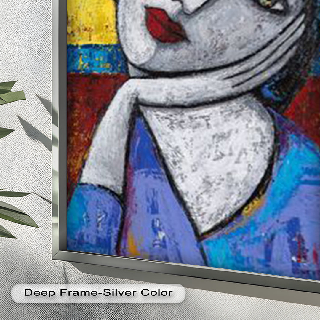 Restful Gaze – Expressionist Woman in Blue Picasso Oil Painting