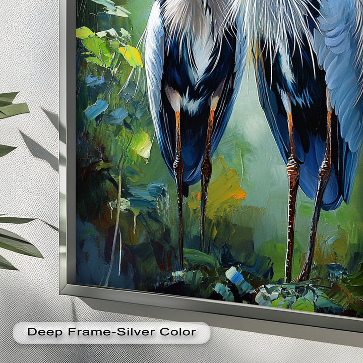 Two Herons Among Verdant Shadows - Animal Oil Painting