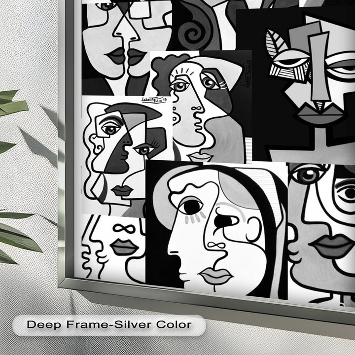 Monochrome Whispers – Collage of Cubist Faces Abstract Oil Painting