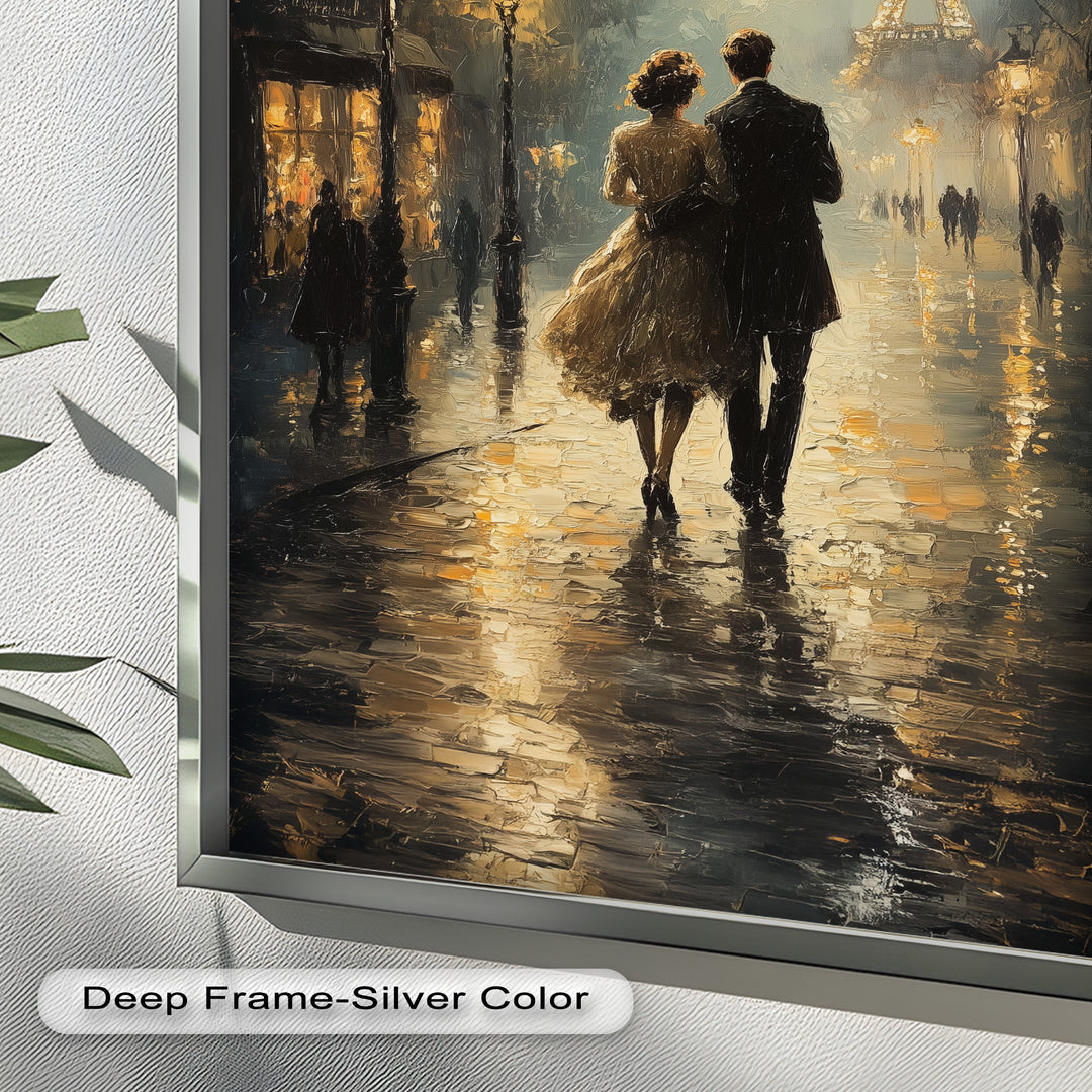 Paris Promenade – Lovers Strolling Toward the Eiffel Tower Love Oil Painting