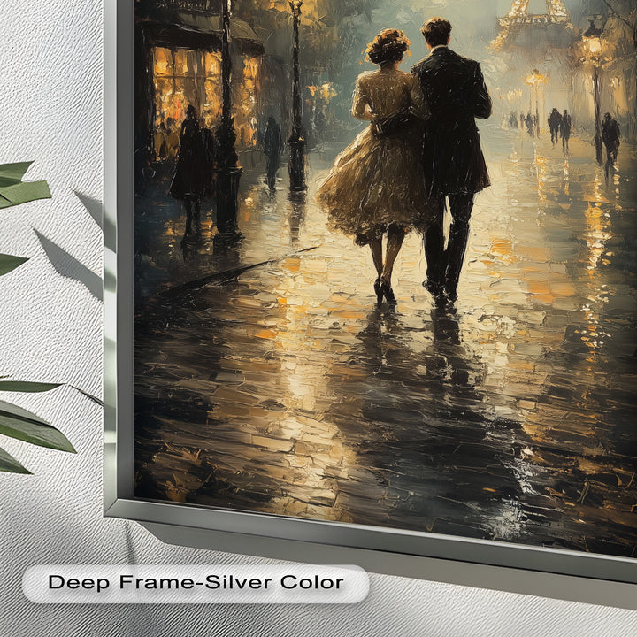 Paris Promenade – Lovers Strolling Toward the Eiffel Tower Love Oil Painting