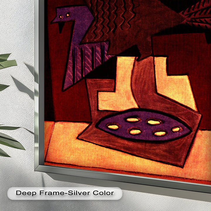 Abstract Bird & Bowl Wall Art – Cubist Oil Painting