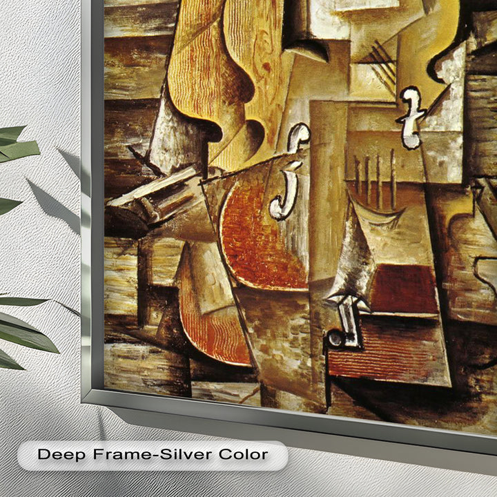 Violin & Grapes Wall Art – Cubist Still Life Oil Painting