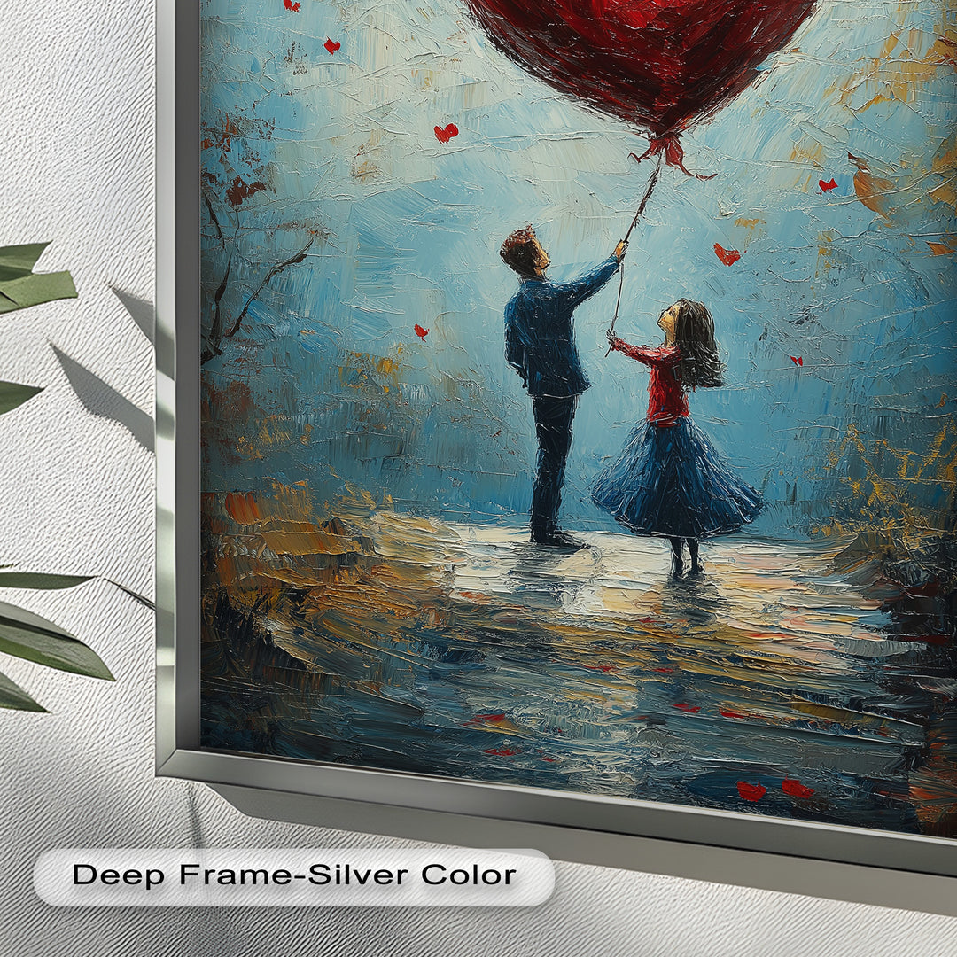 Heart Balloon Dreams – Whimsical Couple Love Oil Painting