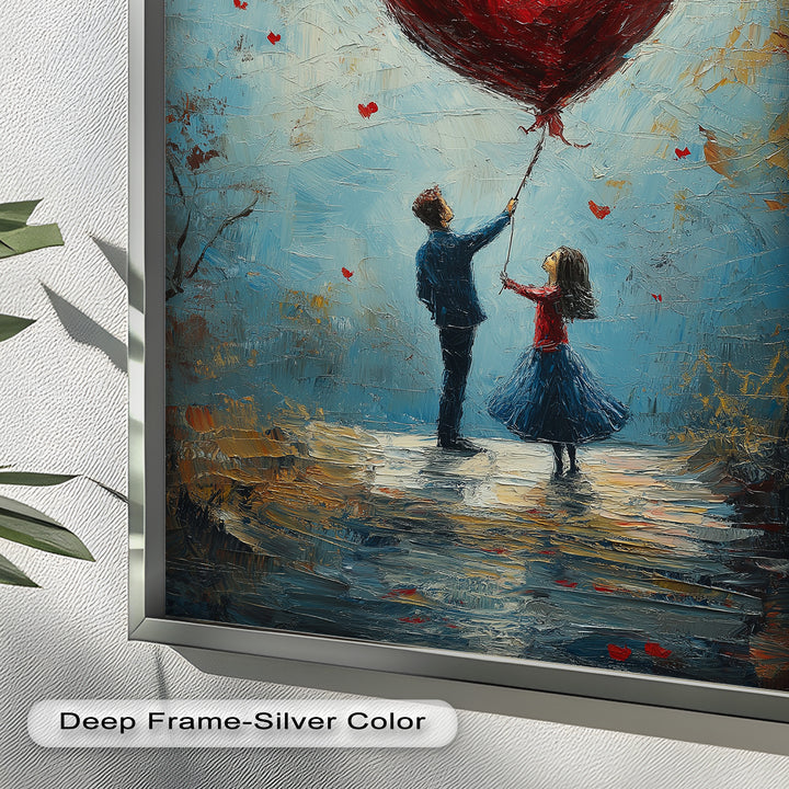 Heart Balloon Dreams – Whimsical Couple Love Oil Painting