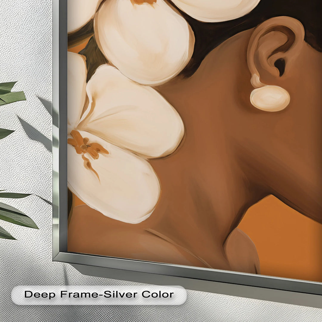 African Woman Wall Art – White Orchid Portrait Oil Painting - MyPhotoStation