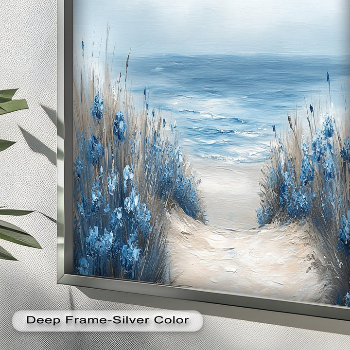 Blaue Blumenstrandlandschaft - Realismus Ölgemälde