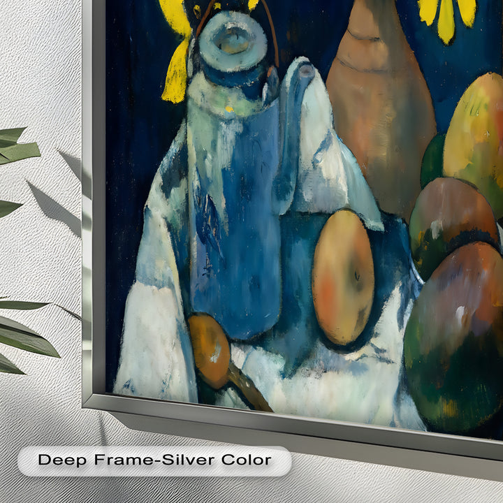 Rustikales Stillleben mit Mangos und Teekanne – Food Paintings