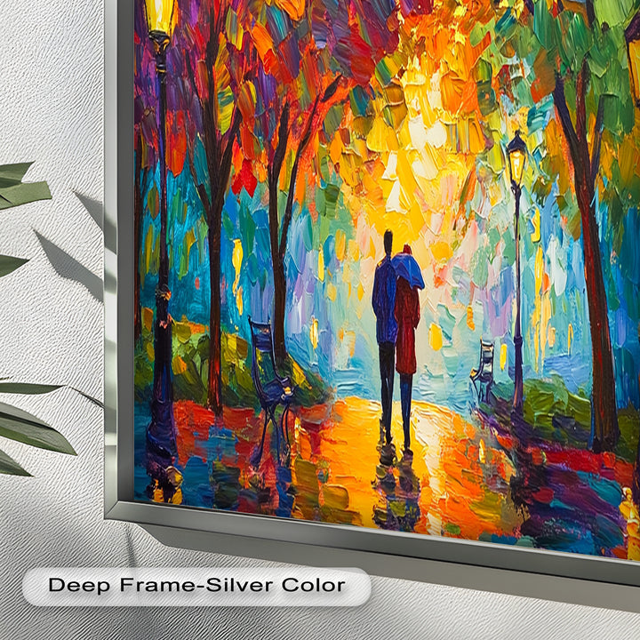 Romantic Couple Under Umbrella - Love Oil Painting