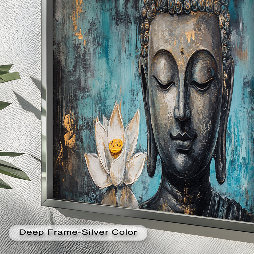 Buddha with Lotus Flowers Wall Art – Religious Oil Painting