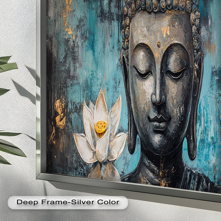 Buddha with Lotus Flowers Wall Art – Religious Oil Painting