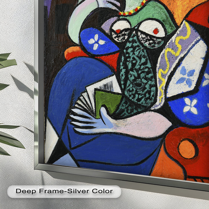 Abstract Woman Reading on Red Armchair - Picasso Oil Painting
