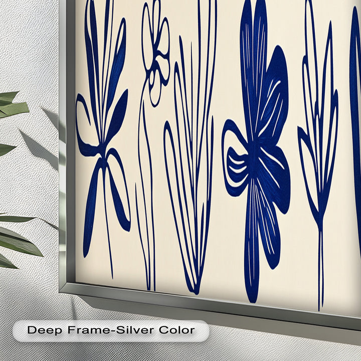 Indigo Bloom Line Art – Minimalistisches florales Ölgemälde