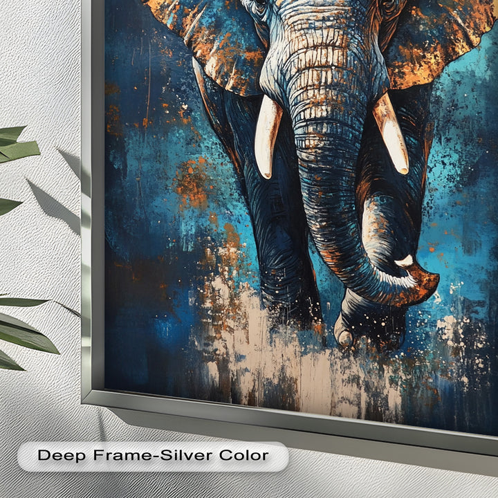 Elephant in Blue Tones - Animal Oil Painting
