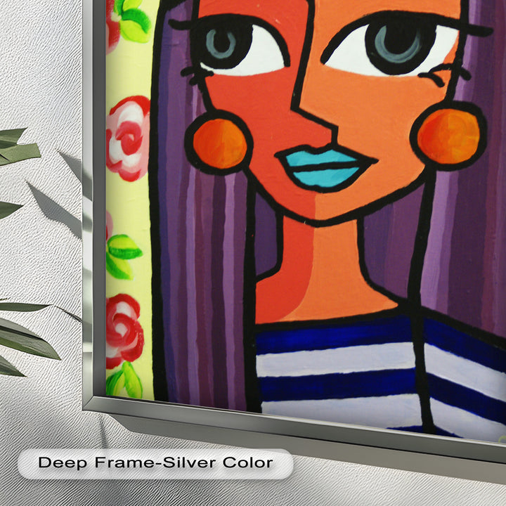 Striped Muse – Vibrant Woman with Flowers Picasso Oil Painting