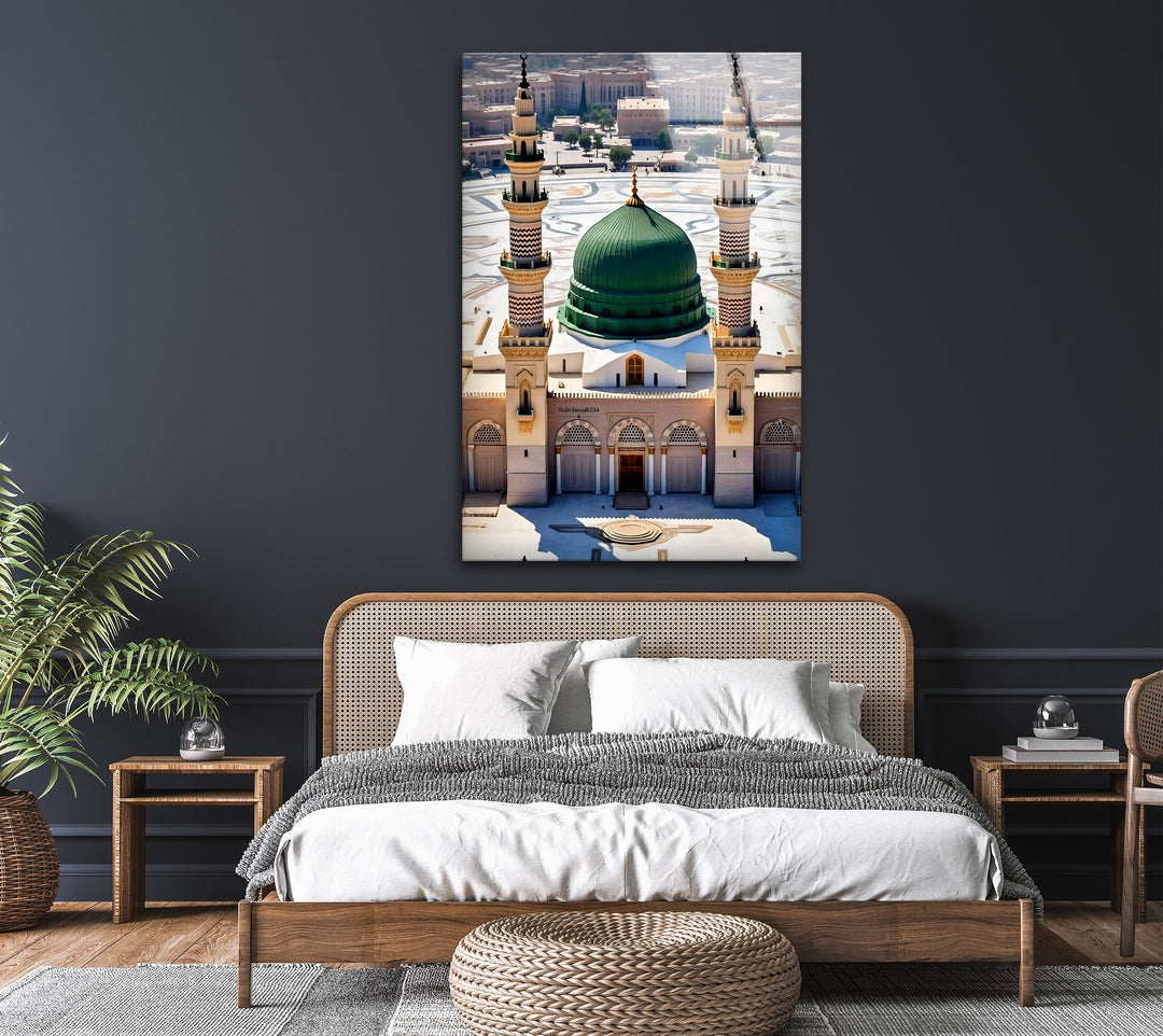 Spiritual Islamic glass wall art of the Prophet’s Mosque