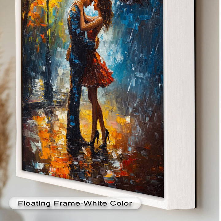Embrace in Autumn Rain – Passionate Love Oil Painting